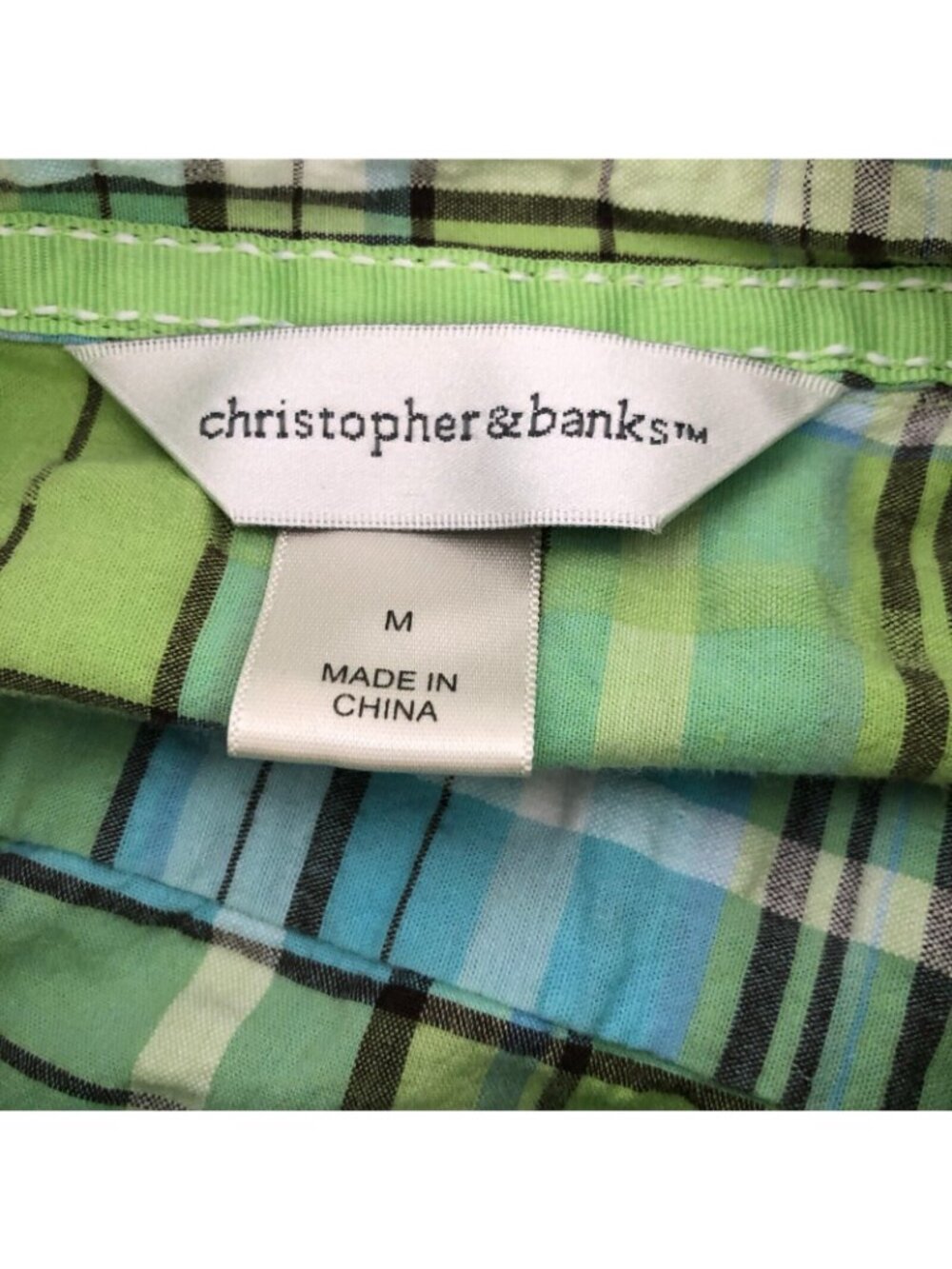 Christopher & Banks Button Down Shirt M Plaid Long Sleeves Green Blue Western - Picture 7 of 8